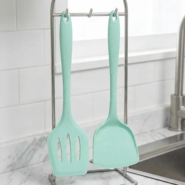 Alt view image 7 of 7 - 2-Pack Silicone Spatula Set, Heat Resistant Spatulas for Baking & Mixing, BPA-Free Solid & Slotted Turner for Non-Stick Pans, Kitchen Utensils for Scraping, Sauteing and Flipping (Mint Green)