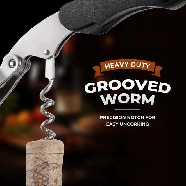 Alt view image 4 of 7 - 2-Pack Corkscrew Wine Opener - Heavy Duty Wine Key for Servers | Manual Waiter Corkscrew,420 Stainless Steel,Cork Screw Wine Bottle Opener, with Double Hinged,for Sommelier Bartenders, Black