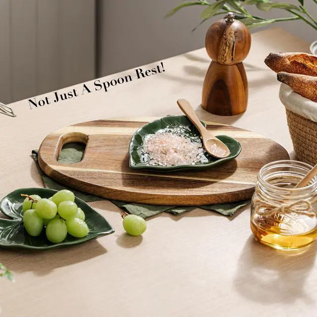 Alt view image 5 of 7 - Ceramic Spoon Rest for Stove Top Cute Leaf Spoon Rest for Kitchen Counter | Spoon Holder for Stove, Home Whimsical Decor Kitchen, Green Kitchen Decor and Accessories, Kitchen Cottage Core Decor, 1Pack