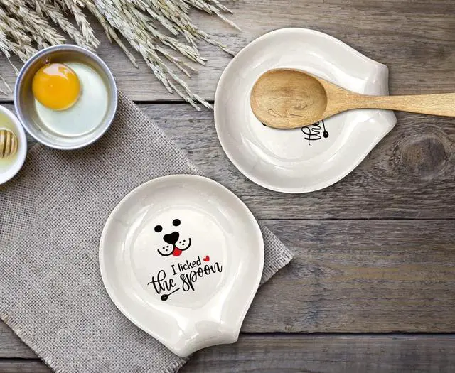 Alt view image 2 of 6 - WHING Funny White Ceramic Coffee Tea Spoon Rest, I licked the spoon - Coffee Holder Coffee Station Decor Accessories Gift for Coffee Lovers Friends, 3.8×3.4×0.2
