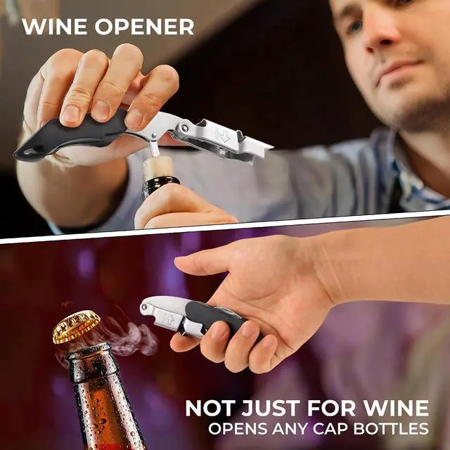 Alt view image 7 of 7 - 2-Pack Corkscrew Wine Opener - Heavy Duty Wine Key for Servers | Manual Waiter Corkscrew,420 Stainless Steel,Cork Screw Wine Bottle Opener, with Double Hinged,for Sommelier Bartenders, Black
