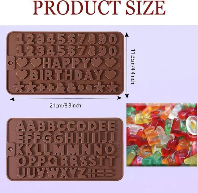 Alt view image 2 of 7 - 2 pcs Number Chocolate Molds and Letter Silicone Molds,kitchen utensils,with Happy Birthday Cake Decorations Symbols,for Chocolate, Candy, ice cubes,cake cookies (Brown)