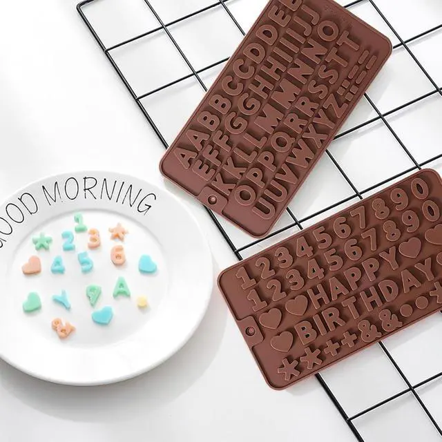 Alt view image 4 of 7 - 2 pcs Number Chocolate Molds and Letter Silicone Molds,kitchen utensils,with Happy Birthday Cake Decorations Symbols,for Chocolate, Candy, ice cubes,cake cookies (Brown)