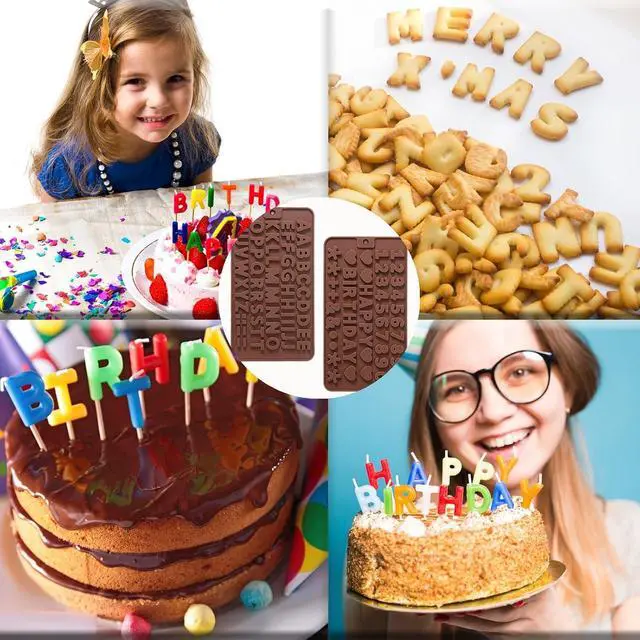 Alt view image 5 of 7 - 2 pcs Number Chocolate Molds and Letter Silicone Molds,kitchen utensils,with Happy Birthday Cake Decorations Symbols,for Chocolate, Candy, ice cubes,cake cookies (Brown)