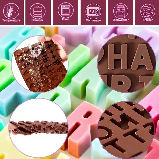 Alt view image 6 of 7 - 2 pcs Number Chocolate Molds and Letter Silicone Molds,kitchen utensils,with Happy Birthday Cake Decorations Symbols,for Chocolate, Candy, ice cubes,cake cookies (Brown)