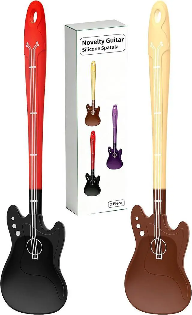 Main image of Novelty Guitar Silicone Spatula for Kitchen,Music-themed Tools, Food Grade Silicone Unique Gift for Music Lovers and Cooking Enthusiasts (Yellow-brown & Black-red)