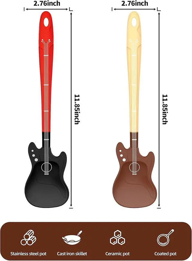 Alt view image 4 of 7 - Novelty Guitar Silicone Spatula for Kitchen,Music-themed Tools, Food Grade Silicone Unique Gift for Music Lovers and Cooking Enthusiasts (Yellow-brown & Black-red)