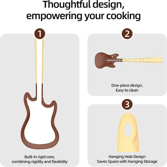 Alt view image 5 of 7 - Novelty Guitar Silicone Spatula for Kitchen,Music-themed Tools, Food Grade Silicone Unique Gift for Music Lovers and Cooking Enthusiasts (Yellow-brown & Black-red)