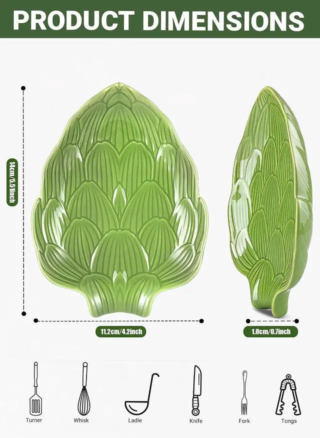 Alt view image 5 of 7 - Leaf Ceramic Spoon Rest for Stove Top and Kitchen Counter | Keeps Counters Clean Green Kitchen Decor Botanical Leaf Design Kitchen Decor Gift