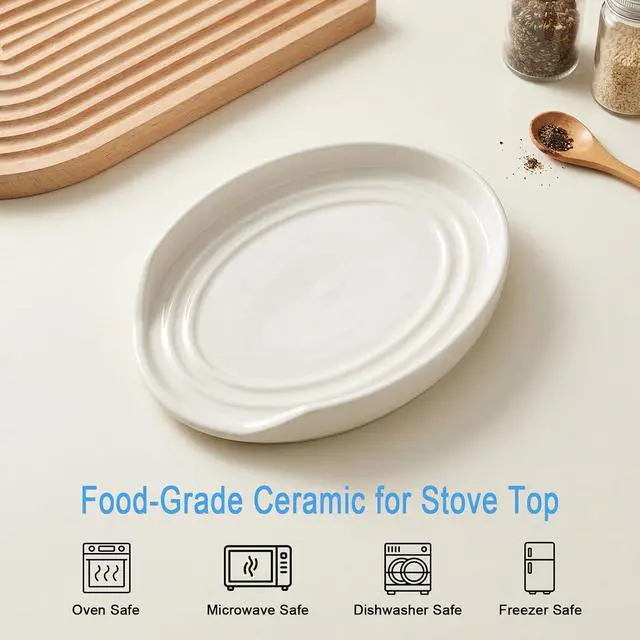 Alt view image 5 of 7 - Eichzer Large Ceramic Spoon Rest, Stove Top Utensil Holder, White | Heat Resistant Kitchen Counter Tray for Ladle, Spatula, Tongs, Whisk & Turner, Dishwasher Safe