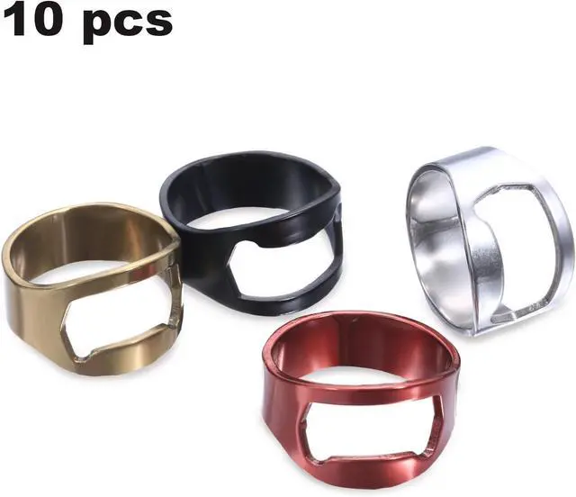 Alt view image 3 of 7 - Boao 10 Pieces Bottle Opener Ring stainless Steel Beer Finger Bottle Opener Colorful for Party Present Supplies(Black,Silver,Red, Yellow, Blue)