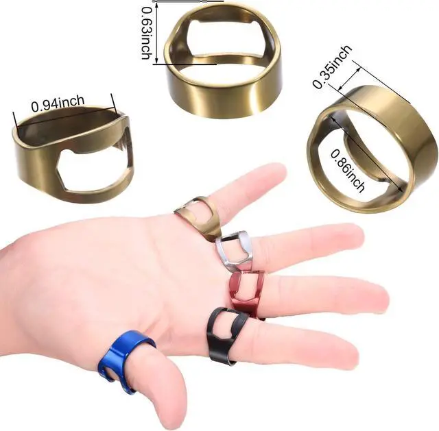 Alt view image 2 of 7 - Boao 10 Pieces Bottle Opener Ring stainless Steel Beer Finger Bottle Opener Colorful for Party Present Supplies(Black,Silver,Red, Yellow, Blue)