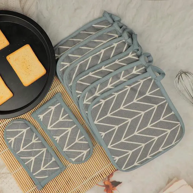 Alt view image 2 of 7 - Heat Resistant Potholders Hot Pads-6 Kitchen Pot Holders Set with 2 Pan Hot Handle Holders Trivet for Cooking and Baking,with Recycled Infill Terrycloth Lining(Grey,8 Piece)