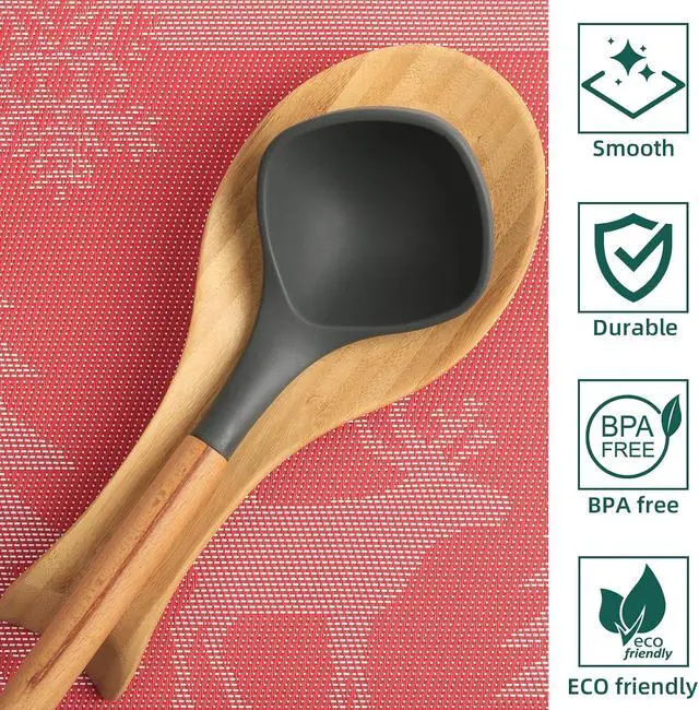 Alt view image 2 of 7 - Spoon Rest for Stove Top, Bamboo Wood Spoon Holder for Kitchen Counter, Perfect Larger Utensil Rest for Spatula, Spoon or Tong, Modern, Rustic & Smooth Spoon Rest as a Dining Table Decor 10.6" x 6.7"