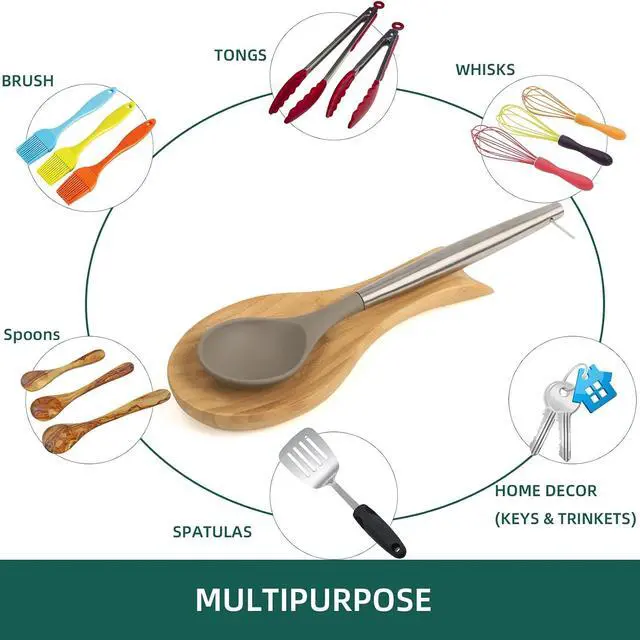 Alt view image 4 of 7 - Spoon Rest for Stove Top, Bamboo Wood Spoon Holder for Kitchen Counter, Perfect Larger Utensil Rest for Spatula, Spoon or Tong, Modern, Rustic & Smooth Spoon Rest as a Dining Table Decor 10.6" x 6.7"