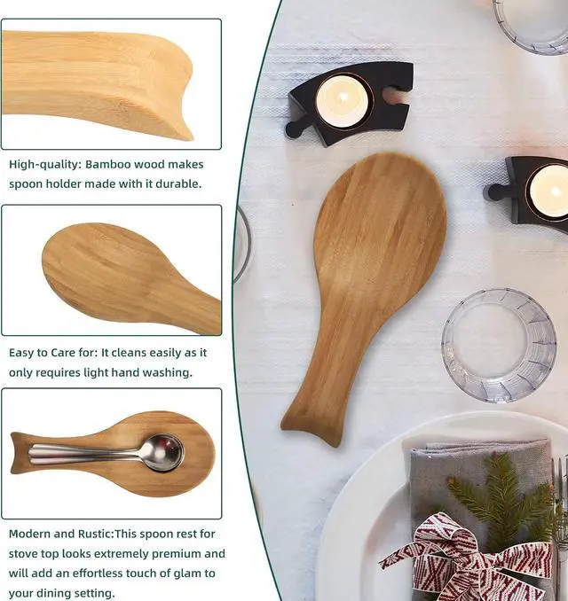 Alt view image 5 of 7 - Spoon Rest for Stove Top, Bamboo Wood Spoon Holder for Kitchen Counter, Perfect Larger Utensil Rest for Spatula, Spoon or Tong, Modern, Rustic & Smooth Spoon Rest as a Dining Table Decor 10.6" x 6.7"