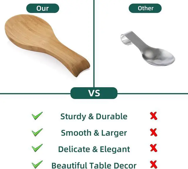 Alt view image 7 of 7 - Spoon Rest for Stove Top, Bamboo Wood Spoon Holder for Kitchen Counter, Perfect Larger Utensil Rest for Spatula, Spoon or Tong, Modern, Rustic & Smooth Spoon Rest as a Dining Table Decor 10.6" x 6.7"