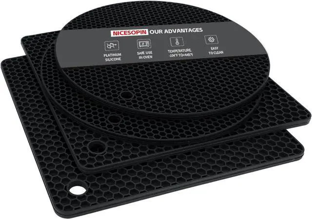 Main image of 4 Pack Silicone Pot Holders & Hot Pads - Heat Resistant Non-Slip Mats for Kitchen Countertops, Trivets for Hot Dishes, Dishwasher Safe & BPA-Free (Black)