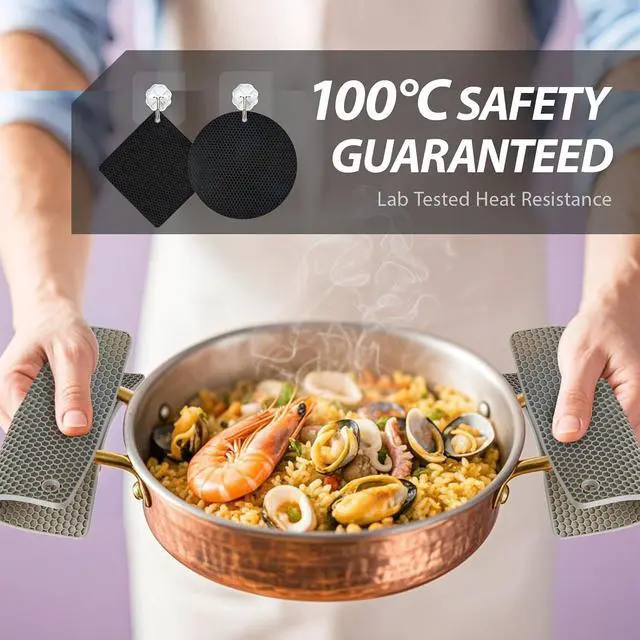 Alt view image 5 of 7 - 4 Pack Silicone Pot Holders & Hot Pads - Heat Resistant Non-Slip Mats for Kitchen Countertops, Trivets for Hot Dishes, Dishwasher Safe & BPA-Free (Black)