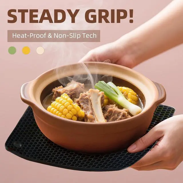 Alt view image 7 of 7 - 4 Pack Silicone Pot Holders & Hot Pads - Heat Resistant Non-Slip Mats for Kitchen Countertops, Trivets for Hot Dishes, Dishwasher Safe & BPA-Free (Black)