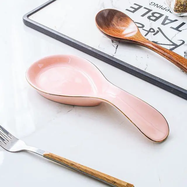 Alt view image 2 of 7 - Ceramic Spoon Rest for Stove Top, Pink Spoon Holder Utensil Rest, Cute spoon Rests for Coffee Bar Kitchen Decor Cooking Gift for Housewarming (Pink)