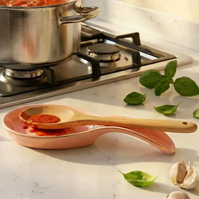 Alt view image 3 of 7 - Ceramic Spoon Rest for Stove Top, Pink Spoon Holder Utensil Rest, Cute spoon Rests for Coffee Bar Kitchen Decor Cooking Gift for Housewarming (Pink)