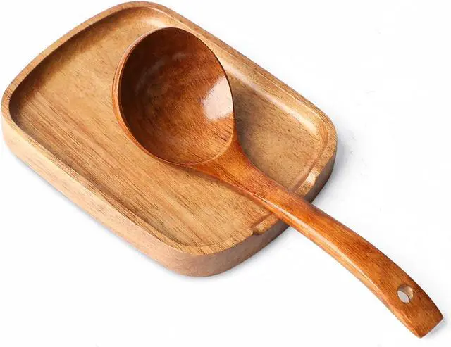 Main image of 5.9 Inches Acacia Wood Spoon Rest For Stove Top - Smooth Rectangular Wooden Spoon Holder For Kitchen Counter with Non Slip Silicone Feet, Perfect Holder for Spoons, Brown