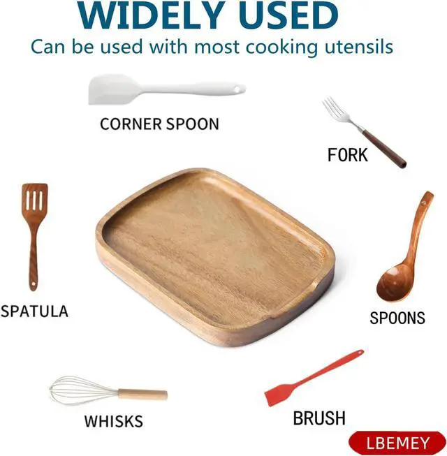 Alt view image 3 of 7 - 5.9 Inches Acacia Wood Spoon Rest For Stove Top - Smooth Rectangular Wooden Spoon Holder For Kitchen Counter with Non Slip Silicone Feet, Perfect Holder for Spoons, Brown