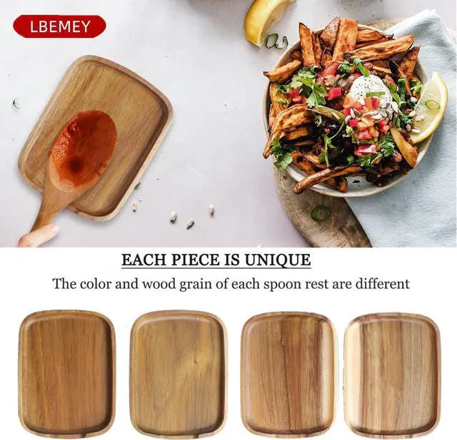 Alt view image 6 of 7 - 5.9 Inches Acacia Wood Spoon Rest For Stove Top - Smooth Rectangular Wooden Spoon Holder For Kitchen Counter with Non Slip Silicone Feet, Perfect Holder for Spoons, Brown
