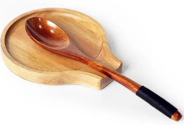 Alt view image 7 of 7 - Acacia Wood Spoon Rest, Wooden Spoon Holder With Non Slip Silicone Feet, Multifunctional Kitchen Utensil Holder and Rest for Kitchen Countertop, Brown, 6.1" x 5.1" Irregular