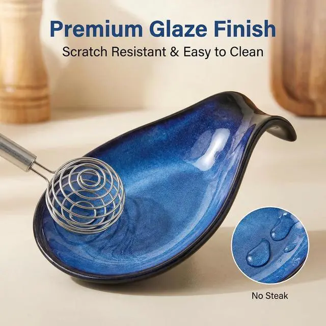 Alt view image 4 of 7 - Nihow Ceramic Spoon Rest for Stove Top/Kitchen Counter,Blue | Keep counter clean & oil-free,Heat-resistant ceramic,Catch soup drips,easy to clean,Dishwasher safe,Decorative kitchen decor