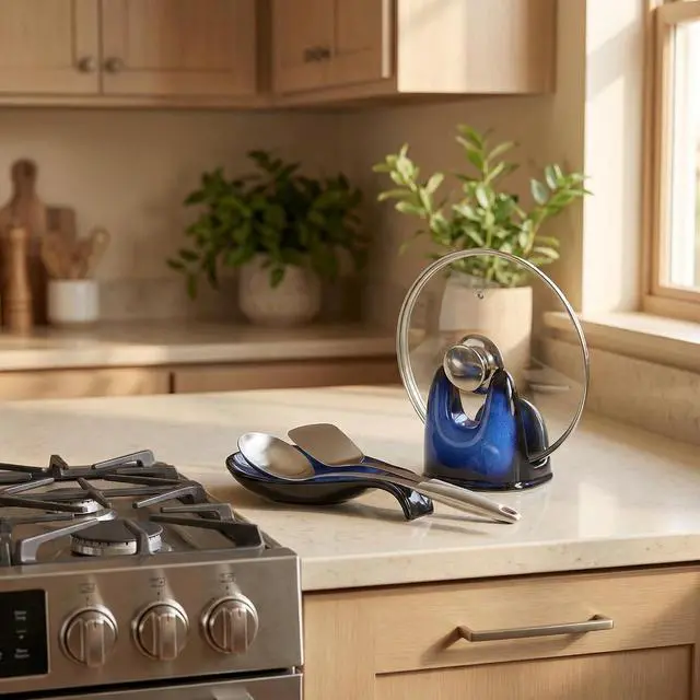 Alt view image 6 of 7 - Nihow Ceramic Spoon Rest for Stove Top/Kitchen Counter,Blue | Keep counter clean & oil-free,Heat-resistant ceramic,Catch soup drips,easy to clean,Dishwasher safe,Decorative kitchen decor
