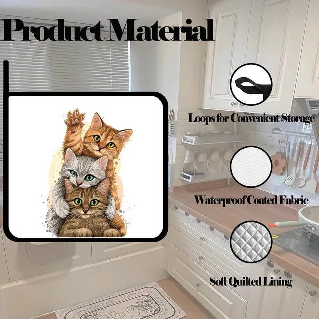 Alt view image 3 of 7 - Three Cute Cats Pot Holders Set of 2,Kitchen Heat Resistant Potholders for Microwave Cooking Baking Oven and BBQ Gifts for Women