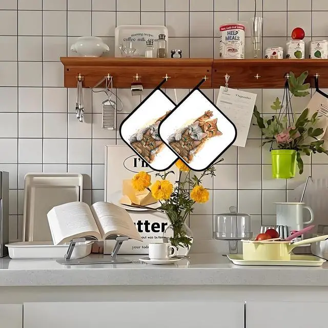 Alt view image 4 of 7 - Three Cute Cats Pot Holders Set of 2,Kitchen Heat Resistant Potholders for Microwave Cooking Baking Oven and BBQ Gifts for Women