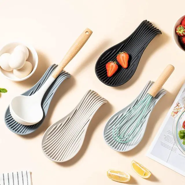 Alt view image 3 of 6 - Stove Top Spoon Rest - Heat Resistant & Non-Slip Silicone Holder for Kitchen Counter, Large Cooking Utensil Rest(Khaki)