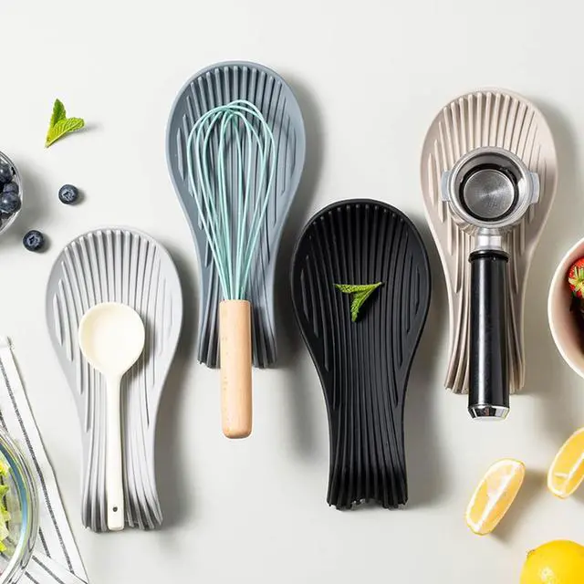 Alt view image 4 of 6 - Stove Top Spoon Rest - Heat Resistant & Non-Slip Silicone Holder for Kitchen Counter, Large Cooking Utensil Rest(Khaki)