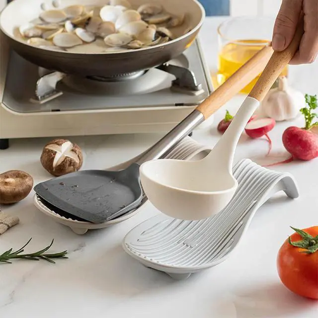 Alt view image 5 of 6 - Stove Top Spoon Rest - Heat Resistant & Non-Slip Silicone Holder for Kitchen Counter, Large Cooking Utensil Rest(Khaki)
