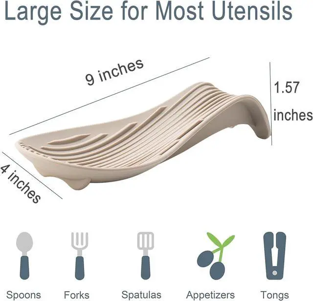 Alt view image 2 of 6 - Stove Top Spoon Rest - Heat Resistant & Non-Slip Silicone Holder for Kitchen Counter, Large Cooking Utensil Rest(Khaki)