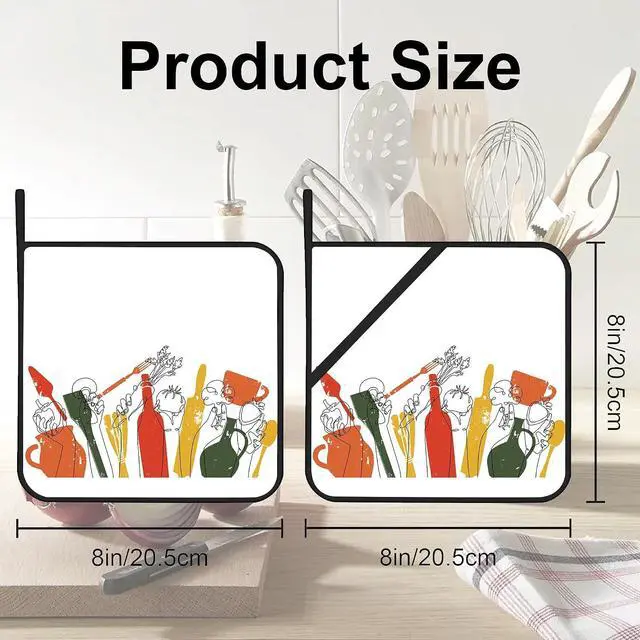 Alt view image 2 of 7 - Vintage Utensils Food Pot Holders Set of 2 Heat Resistant & Non Slip Potholders, Cooking Oven Hot Pads for Kitchen Cooking Baking Barbecue