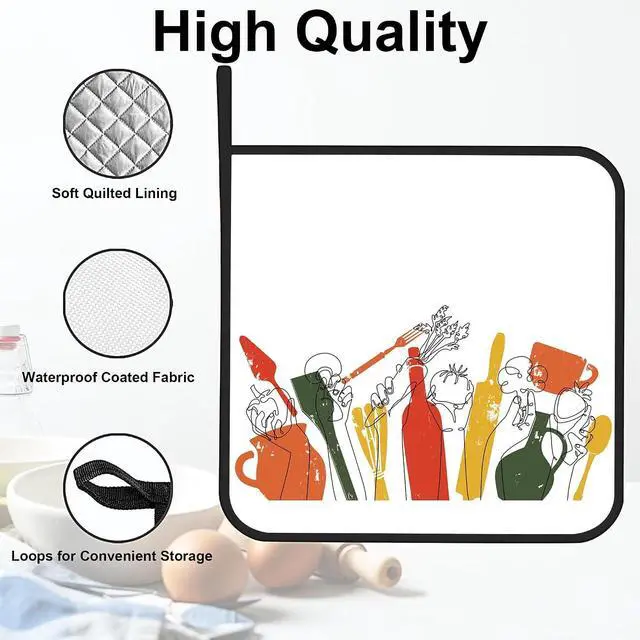 Alt view image 3 of 7 - Vintage Utensils Food Pot Holders Set of 2 Heat Resistant & Non Slip Potholders, Cooking Oven Hot Pads for Kitchen Cooking Baking Barbecue