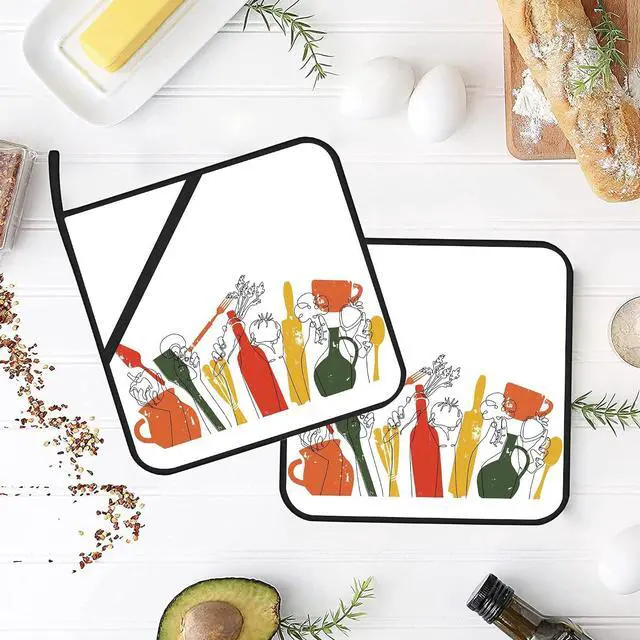 Alt view image 4 of 7 - Vintage Utensils Food Pot Holders Set of 2 Heat Resistant & Non Slip Potholders, Cooking Oven Hot Pads for Kitchen Cooking Baking Barbecue