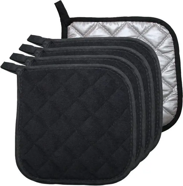 Main image of 5 PCS Pot Holders for Kitchen, Cotton Potholers with Great Heat Resistance, Hot Pads, Trivets for Cooking and Baking Black
