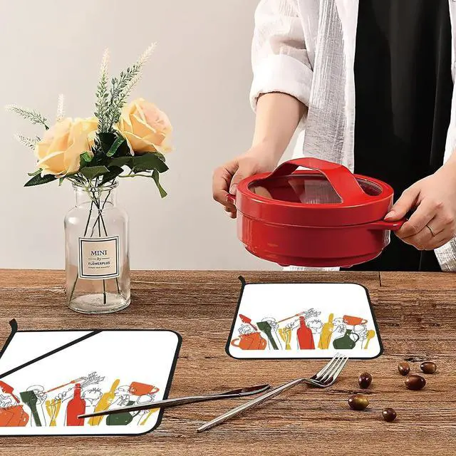 Alt view image 6 of 7 - Vintage Utensils Food Pot Holders Set of 2 Heat Resistant & Non Slip Potholders, Cooking Oven Hot Pads for Kitchen Cooking Baking Barbecue