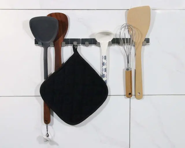 Alt view image 4 of 7 - 5 PCS Pot Holders for Kitchen, Cotton Potholers with Great Heat Resistance, Hot Pads, Trivets for Cooking and Baking Black