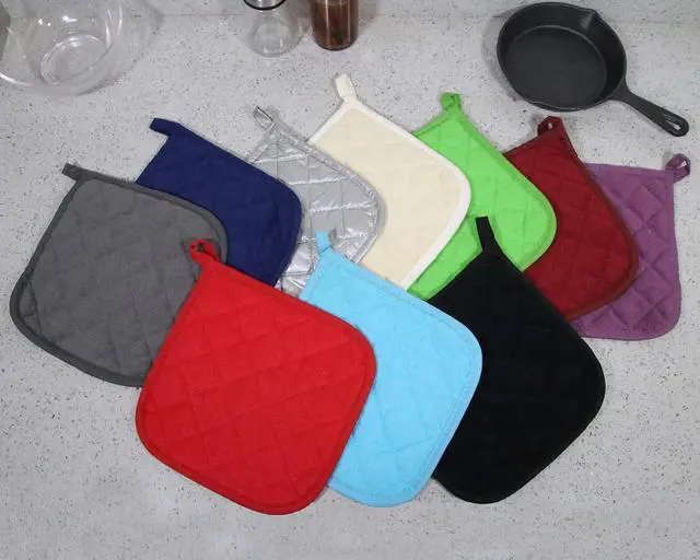 Alt view image 6 of 7 - 5 PCS Pot Holders for Kitchen, Cotton Potholers with Great Heat Resistance, Hot Pads, Trivets for Cooking and Baking Black
