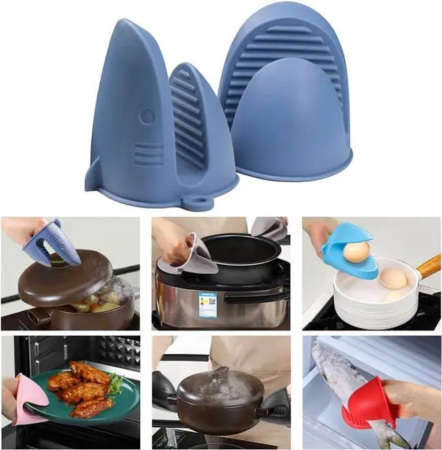 Alt view image 2 of 6 - Silicone Oven Mitts Heat Resistant, Silicone Potholders for Kitchen, Air Fryer,Baking, Mini Rubber Oven Glove (Blue)