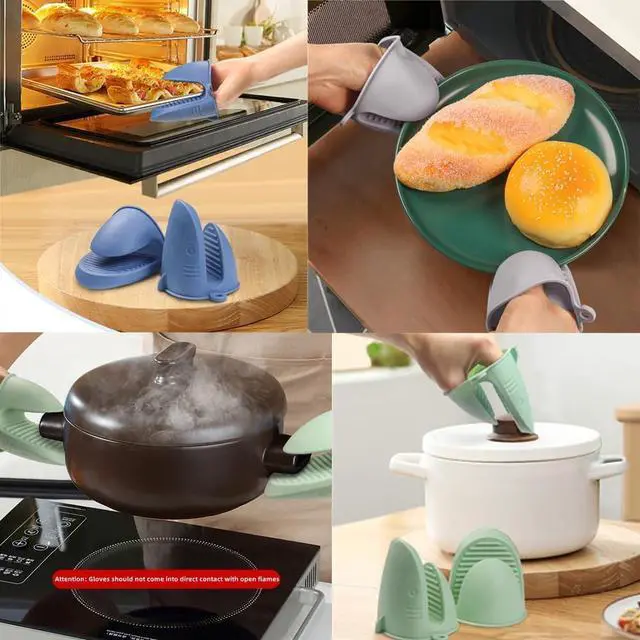 Alt view image 4 of 6 - Silicone Oven Mitts Heat Resistant, Silicone Potholders for Kitchen, Air Fryer,Baking, Mini Rubber Oven Glove (Blue)
