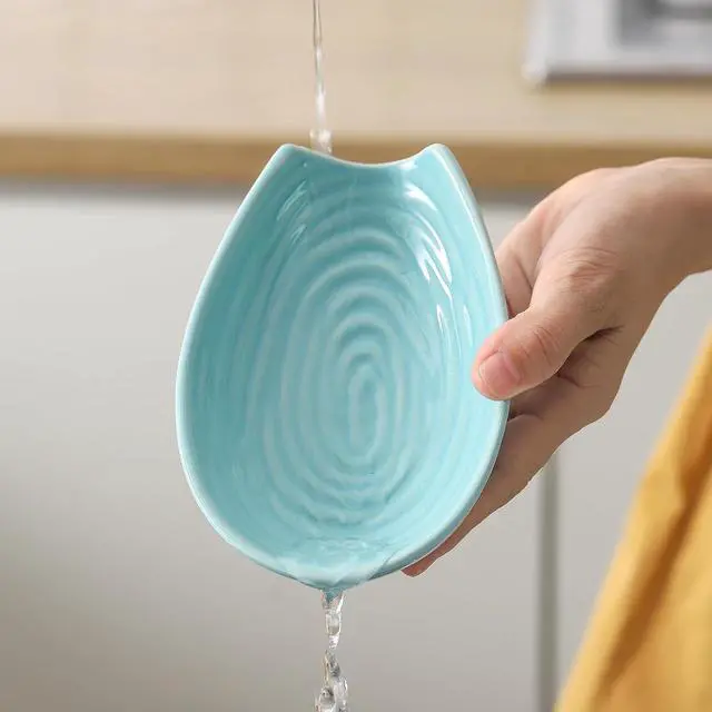Alt view image 7 of 7 - Spoon Rest for Kitchen Counter, Ceramic Cooking Spoon Holder for Stove Top, Porcelain Utensil Rest for Spatula, Ladle, Tong and Spoon, Modern Kitchen Accessories Decor, Teal