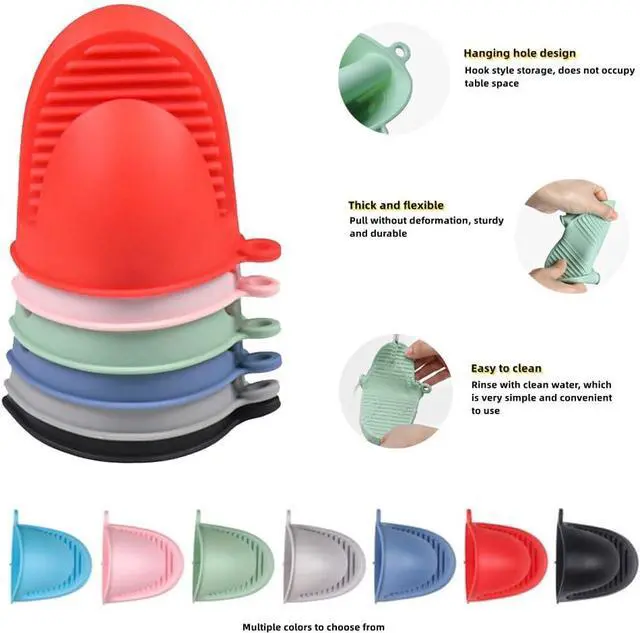 Alt view image 6 of 6 - Silicone Oven Mitts Heat Resistant, Silicone Potholders for Kitchen, Air Fryer,Baking, Mini Rubber Oven Glove (Blue)
