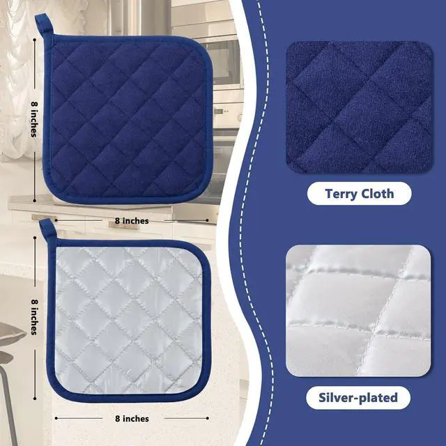 Alt view image 2 of 6 - Joyhalo 4 Pack Pot Holders for Kitchen Clearance | Cotton Oven Holder with Great Heat Resistance, Potholders Sets for Kitchen, Countertops, Hot Pots and Pans, Dark Blue